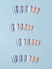 24pcs Short Oval Polka Dot Nails Design French Acrylic Press On Nails Short Perfect Fit False Nail Set, Include1pccs Jelly Glue An1pccs Nail File, Polka Dot Nails Short Make Your Fingertips Shine And Beautiful,Very Suitable For Parties, Dancing And Daily Use - 彩色 - 查看 5
