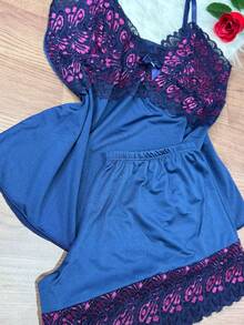 Short Doll Women's Pajama Set/ Two-Tone Lace - Multicolor - View 2