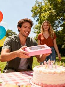 12pcs/1pc 7 X 4 3/8 X 1 1/2 Inch (17.8 X 11.4 Cm) Cookie Boxes With Clear Window, Small Pink Cookie Boxes For Bakery Snacks, Suitable For Desserts, Donuts, Pies, Candies, Macarons - Pink - View 8