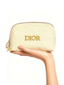 Christian Dior Túi đựng đồ trang điểm mạ vàng kèm hộp quà, vải họa tiết sang trọng và logo lá vàng, quà tặng sinh nhật ngày lễ, túi đựng mỹ phẩm phiên bản giới hạn dành cho nữ - Vàng - Xem 2