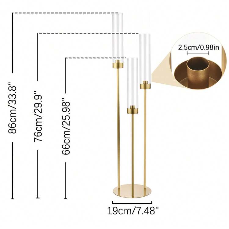 2-Piece Set Of 3-Arm 86cm Tall Gold Floor Candle Holders, Table Centerpiece Candle Holders For Dining Room Tables, Weddings, Home Events, Halloween Parties, Metal Candelabras - 金黃 - 查看 2