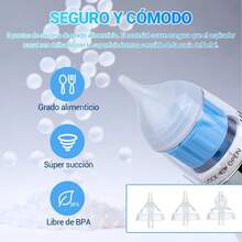 Aspirador  para Bebe, Aspirador  para Bebe Electrico con 3 Puntas de Silicona, 5 NivelesSucción Ajustables,Limpiador  Eléctrico, Saca Mocos para Bebe con Música y Luz (Blanco) - 1 - Ver 5