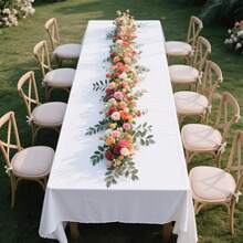 1 chiếc khăn trải bàn dài màu trắng, thích hợp cho các buổi họp mặt gia đình, đám cưới lãng mạn, tiệc bạn bè, sự kiện ngoài trời, khăn trải bàn màu trơn đa năng cho các bữa tiệc và hoạt động ngoài trời - trắng - Xem 1