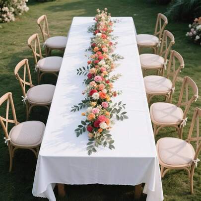 1pc Extra Long White Tablecloth, Suitable For Family Gatherings, Romantic Weddings, Friends Parties, Outdoor Events, Versatile Solid Color Tablecloth For Parties And Outdoor Activities