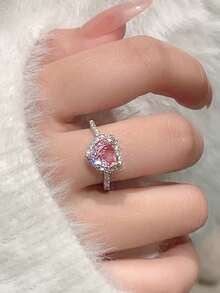 5pcs Luxury Elegant Cubic Zirconia Heart Design Adjustable Rings Set, Suitable For Party, Engagement, Bride, Date (No Gift Box) - Silver - View 7