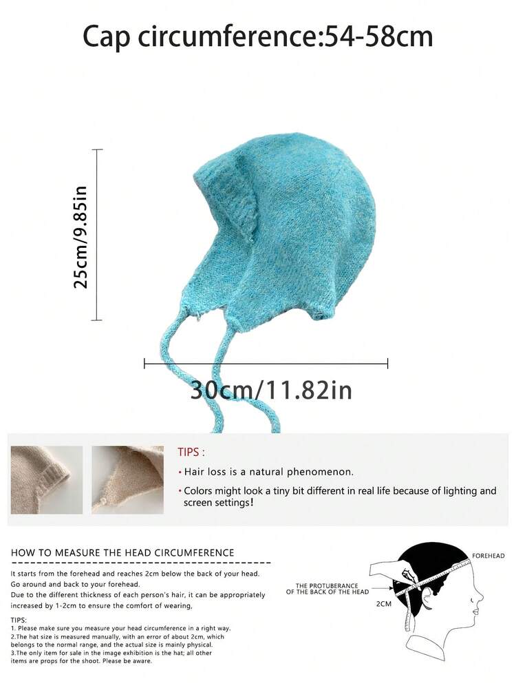 1 件法式结领针织帽，秋冬季女士柔软温暖针织帽，装饰性貂绒领带护耳针织帽，可爱渔夫帽 - 彩色 - 查看 2