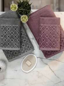 4 Pcs Towel Sets 2 Pcs 70x140 Cm And 2 Pcs 50x90cm Towels 100% Cotton Made In Turkey - Dark Grey - View 1