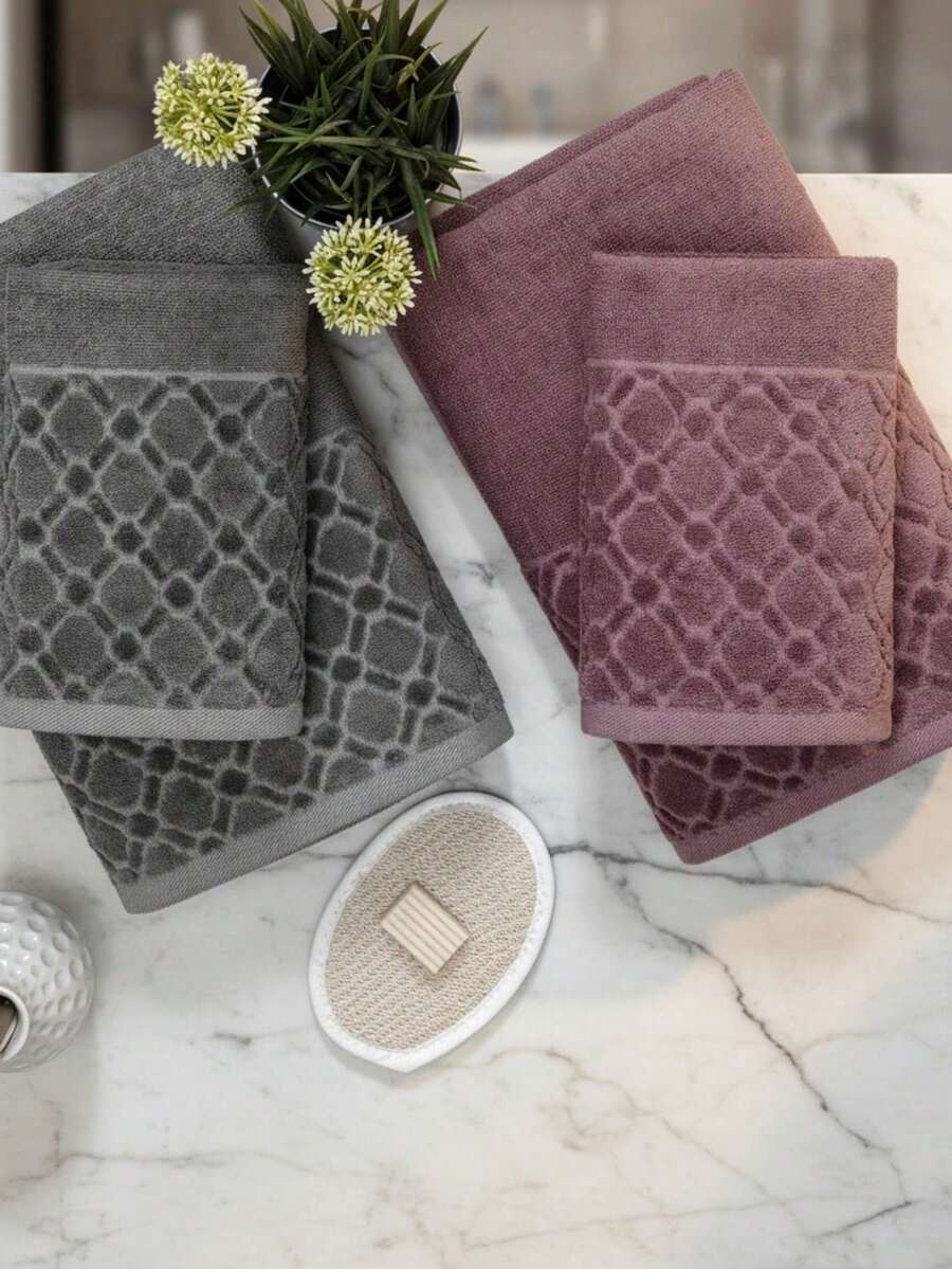 4 Pcs Towel Sets 2 Pcs 70x140 Cm And 2 Pcs 50x90cm Towels 100% Cotton Made In Turkey - Dark Grey - View 1