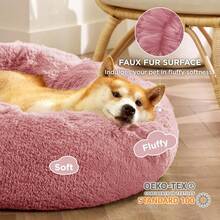 Calming Dog Bed For Medium Dogs Donut Washable Medium Pet Bed 30 Inches AntiSlip Round Fluffy Plush Faux Fur Cat Bed Fits Up To 45 Lbs Pets Mauve Blush Ideal For Cozy Resting In Living Rooms Bedrooms And Travel Provides Comfort And Support For AnxietyProne Pets - 30長x30寬x8英寸 - 查看 2