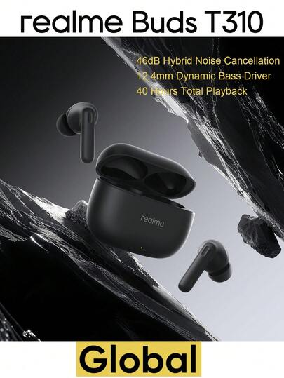 Realme Buds T310 无线耳机，96 小时播放时间，46dB 主动降噪，360° 空间音频，触控，防汗，45ms 超低延迟，适合运动和游戏，支持 OTA 升级