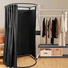 Umkleidekabinen-Set, 96 x 100 x 200 cm, Eckumkleidekabine für Bekleidungsgeschäfte mit schwarzer U-Stange und dicken Verdunkelungsvorhängen, modischer Sichtschutz, Tend Cabana (Schwarz) - Schwarz - Übersicht 3