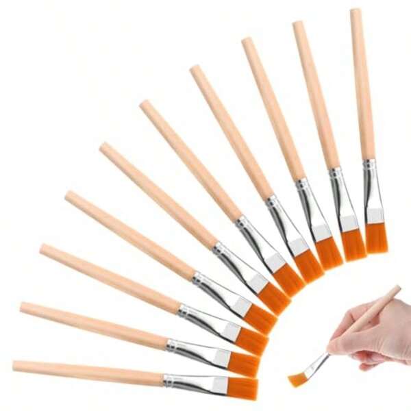 10Pcs Flat Paint Brushes 3/4 Inch Wood Paint Brush Artist Craft Paint Brushes Watercolor Brush Bulk Painting Brush Art Detail Acrylic Oil Brush For Body Face Nail Art Crafts DIY Art Painting