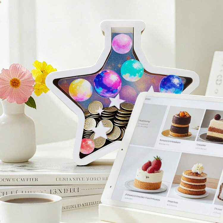 1 pezzo Salvadanaio a forma di stella carino, salvadanaio creativo "Medusa in una bottiglia", salvadanaio unico "Fiori e ragazza", regalo di Capodanno per famiglia, amici, coinquilini, compagni di classe, decorazione e contenitore da scrivania, 1 pezzo decorazione da scrivania a forma di bottiglia d'acqua 3D, acrilico stampato su entrambi i lati, adatto per fiori secchi e piante artificiali, pezzo decorativo multifunzionale - Multicolore - Visualizzare 2