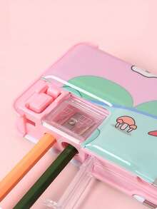 卡通宇航员太空图案铅笔盒，多功能学生文具盒带卷笔刀，大容量笔盒，学习用品 - 彩色 - 查看 4