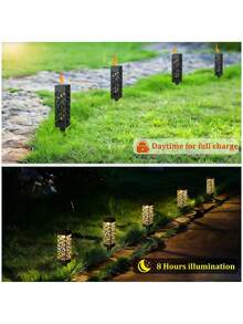 [Small Speaker] Outdoor Garden Solar Lawn Lamp, Rectangular Hollow Projection Lamp, Waterproof Design, Equipped With 200 MAh Battery, Made Of ABS Resin Material. Suitable For Outdoor Garden Ground Lighting, Night Lighting Of Family Terraces, Garden Lawn Path Lights, Can Also Be Used As A Gift For Holiday Parties Or Birthdays. - 暖光 - 查看 6