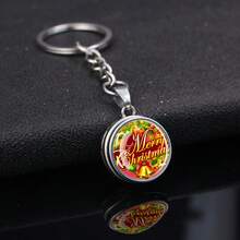 1 pieza Llavero con cabujón de vidrio con tema navideño, anillo de llave de aleación con patrón de Papá Noel/árbol de Navidad/Feliz Navidad, accesorio festivo como regalo para hombres y mujeres
