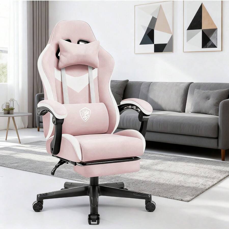 Gogoya Breathable Ergonomic Gaming Chair - Adjustable Backrest Footrest Waist Support For Home Office PC Setup - 粉色 - 查看 1