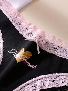 5pcs/Set Women's Sexy Romantic Lace Trim Printed Cotton Lingerie Set - Multicolor - View 6