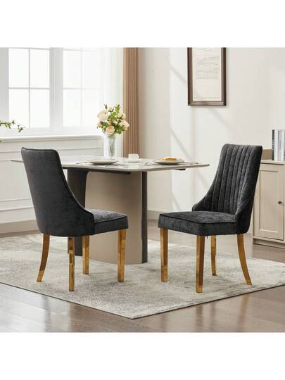 Flocked Chenille Rayon Dining Chairs, Com Tafel Kitchen Stoel Fabric Upholstery Goud Stainless Steel Legs, Set Of (Black). view 2