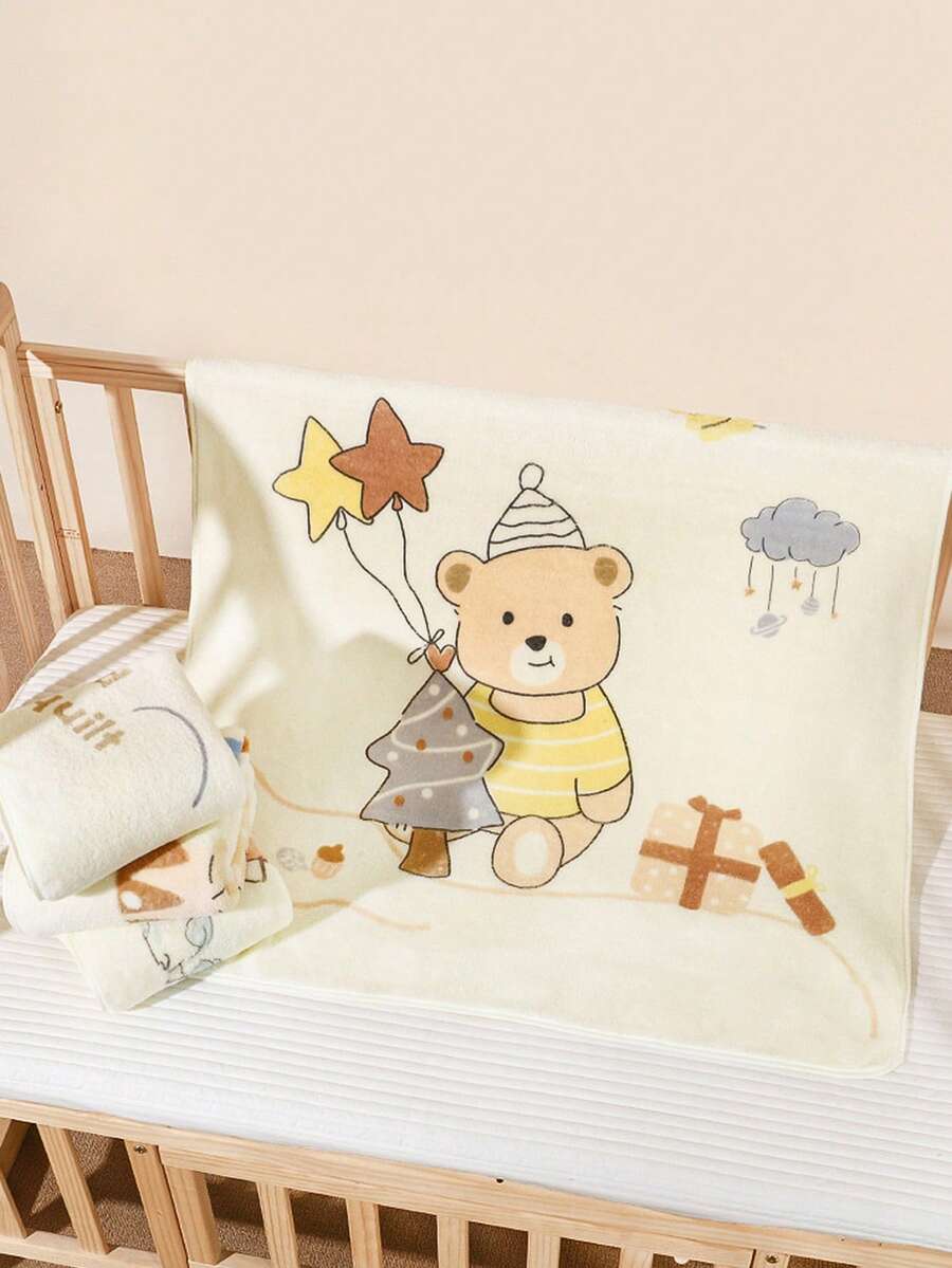 Weiche Baby-Decke mit süßem Cartoon-Bären- und Seestern-Muster - kuschelige Säuglingswickel, maschinenwaschbar, gemischte Farben, multifunktionale Kinderzimmer-Dekoration für Neugeborene und Kleinkinder, Baby-Decke, verspieltes Design, strapazierfähige Säuglingsdecke