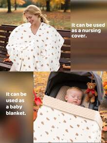 1 Stück Baby Kinderwagen Abdeckung für Neugeborene Jungen & Mädchen - Weicher Fleece, warm, winddicht und staubdicht, verstellbare und abnehmbare Kapuze mit Cartoon Bär Design, Multifunktional als Stillabdeckung & Decke, ideales Baby Shower Geschenk