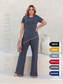 Maria do Luxo Women's Sweatshirt Set, Blouse And Pants With Pockets - Dark Grey - View 1