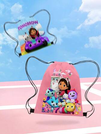 Gabby's Dollhouse The Gabi Doll Backpack With Drawstring Bag Is A Portable Storage Bag With Drawstring On The Shoulders And Cartoon Children's Polyester Drawstring Bag. It Is An Ultra-Light And Large-Capacity Multi-Functional Storage Bag, Suitable For University, Travel And Outdoor Exploration.
