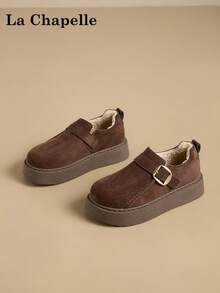 1 双 La Chapelle 女式休闲软底平底鞋，圆头低跟户外通勤鞋，优雅软底徒步鞋适合学生毕业照，低帮皮革保暖鞋