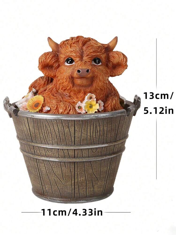 1pc Cute Highland Cow In Bucket Home Decor Ashtray, Resin Animal Ashtray For Indoor Outdoor Use, Unique Gift For Smokers - Multicolor - View 4