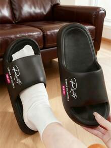 男士舒适、柔软、时尚、百搭、简约黑色厚EVA鞋底套脚家居拖鞋 - 黑色 - 查看 5