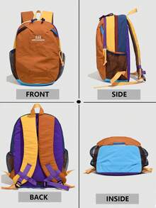 City Explorer Series Multi-Color Functional Backpack Set | Purple/Gray/Brown Color Block Design, Showcasing All-Scenario Aesthetics - Elastic Cord System * Multi-Pocket Layered Design, One Set Of Equipment Can Meet Campus, Outdoor, And Commuting Needs, Matte Gray Nylon Material, Understated Urban Gene. - Multicolor - View 4