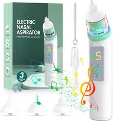 Limpiador  Eléctrico para Bebés,Saca Mocos para Bebe con 5 Niveles de Succión Ajustables,3 Cabezales de Silicona,Extractor de Mocos para Bebe con Música y Luz,Aspirador  para Bebe Carga USB - 1 - Ver 10