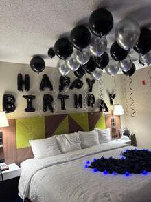1pc 16"Black Digital/Alphabetic PE Balloon, A-Z 0-9 Birthday Party Decor Balloon, Scene Setting Prop,Christmas - Black - View 7