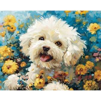 1 pieza Pintura por números 16x20 pulgadas Perro pequeño feliz DIY Pintura acrílica digital sobre lienzo para adultos sin marco Pintura para principiantes Juego de pintura acrílica Pintura decorativa Decoración del hogar