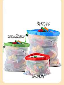 1/3PCS Drawstring Storage Bags | Multi-Color Mesh Toy & Travel Organizer | Transparent Brick Pouch With Carry Handle | Portable Clutter Solution,Toy Organizer Bags - Multicolor - View 5