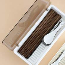 TFKI White Flatware Tray Kitchen Drawer Organizer With Lid And Drainer - Plastic Kitchen Cutlery Tray And Utensil Storage Container With Cover - 11.0 Inch Silverware Holder Drawer Organizer - 白色 - 查看 7