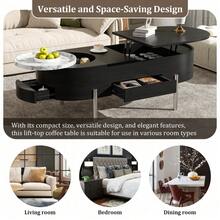 Mesa de centro de vacaciones - Mesa de madera moderna de 47" con vidrio templado, estilo acanalado y cajones, ideal para la sala de estar navideña - Negro + Madera maciza + MDF - Ver 7