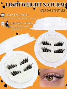 1 par de cílios postiços magnéticos, estilo meio cílio, sem necessidade de cola, cílios magnéticos curtos, efeito de maquiagem olho de gato natural, reutilizáveis, adequados para extensões de cílios, ideais para pessoas com má postura, blogueiras de beleza e para presentear. - Meios Cílios - Ver 4