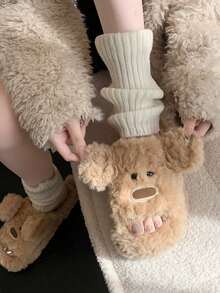 Modne, puszyste kapcie damskie, nowe, jesienno-zimowe, urocze kapcie domowe z kreskówek, ciepłe kapcie domowe, klapki z paskiem