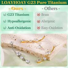 G23 Titanium Dangle Belly Button Rings Women Internally Thread Curved Barbell Belly Rings Dangling Navel Rings CZ Teardrop Navel Piercing Jewelry 6 - 16mm - 條長度 16 毫米 + 金 - 查看 6