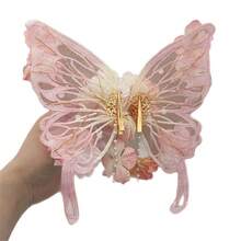 A Large Butterfly Hair Clip With Flowers And Silk Flowers, Side Clip, Super Fairy Fluttering Moth, Sweet Princess Hair Accessory, Ancient Style Hanfu Hair Ornament - 2 - 查看 5