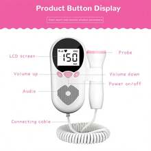 1 pieza Doppler fetal, Estetoscopio para el embarazo para el hogar, Monitor de frecuencia cardíaca fetal Doppler de alta sensibilidad de 3.0 Hz y precisión