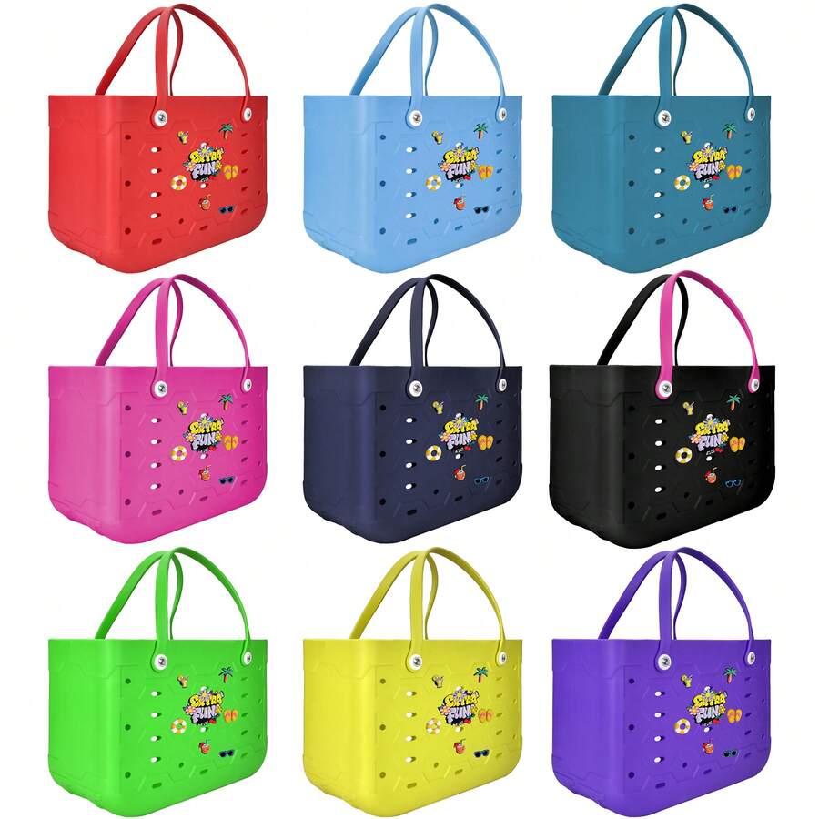Women's Large-Capacity Beach Bag With Multiple Colors Available, Rubber Waterproof And Sand-Proof Solid Color Women's EVA Handbag, Large, Medium, Small Women's Handbag Tote Bag, Suitable For Swimming Pool, Shopping, Beach, Camping - Fashionable Minimalist Open Design Beach Bag - 彩色 - 查看 1