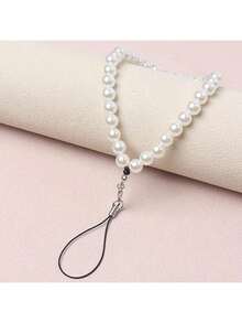 1 件仿珍珠串珠手机挂绳，防丢失手机带，适合送给母亲、家人、朋友、生日、节日的礼物，手机挂饰，手机链