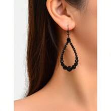 Rhinestone Water Drop Earrings - Black - View 6