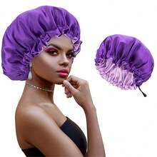 Satin Bonnet, 1PC Silk Bonnet, Hair Bonnet For Women For Curly Hair Sleeping, Silk Sleeping Cap, Satin Sleep Cap, Satin Night Cap, Hair Cap For Sleeping, Sleep Bonnet, Adjustable - Purple - View 8