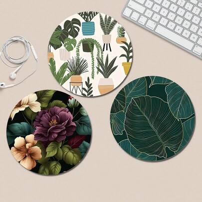 Cute Flower Pot Flower Mouse Pad, Round Desktop Mouse Pad With Anti-Slip Rubber Base, Small Mini Travel Mouse Pad, 7.87-Inch Diameter For Work Wireless Laptop, Office Desk Accessories (Single, 47g)