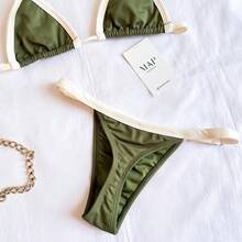 Two-Tone String Bikini With Adjustable Straps. - Verde con blanco hueso - Ver 2