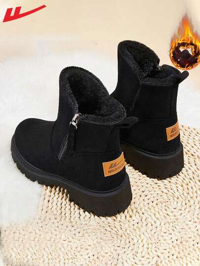 WARRIOR 1 par damstövlar för varma vinterstövlar med korta stövlar, rund tå, lätta, halkfria, höga, platta, vardagliga stövlar