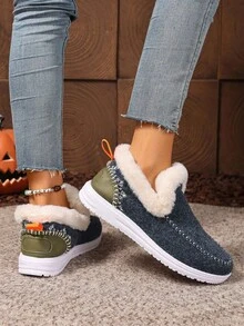 Women's Winter Snow Boots Warm Waterproof Anti-Slip Thick Sole Cute Retro Boots - Blue - View 5